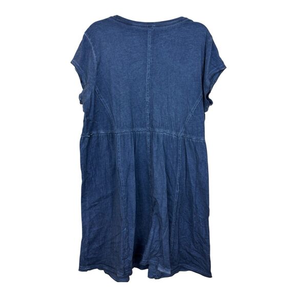 Reba Shift Dress Size Extra Large Blue Cotton Cap Short Sleeves Scoop Neck - Picture 7 of 8